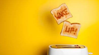 
		Two slices of toast with the inscription 